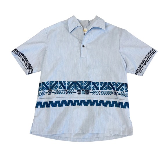 Iolani Hawaii Other - Vintage 70s Iolani Hawaii Men Blue Tribal Geometric Print Pullover Shirt LARGE